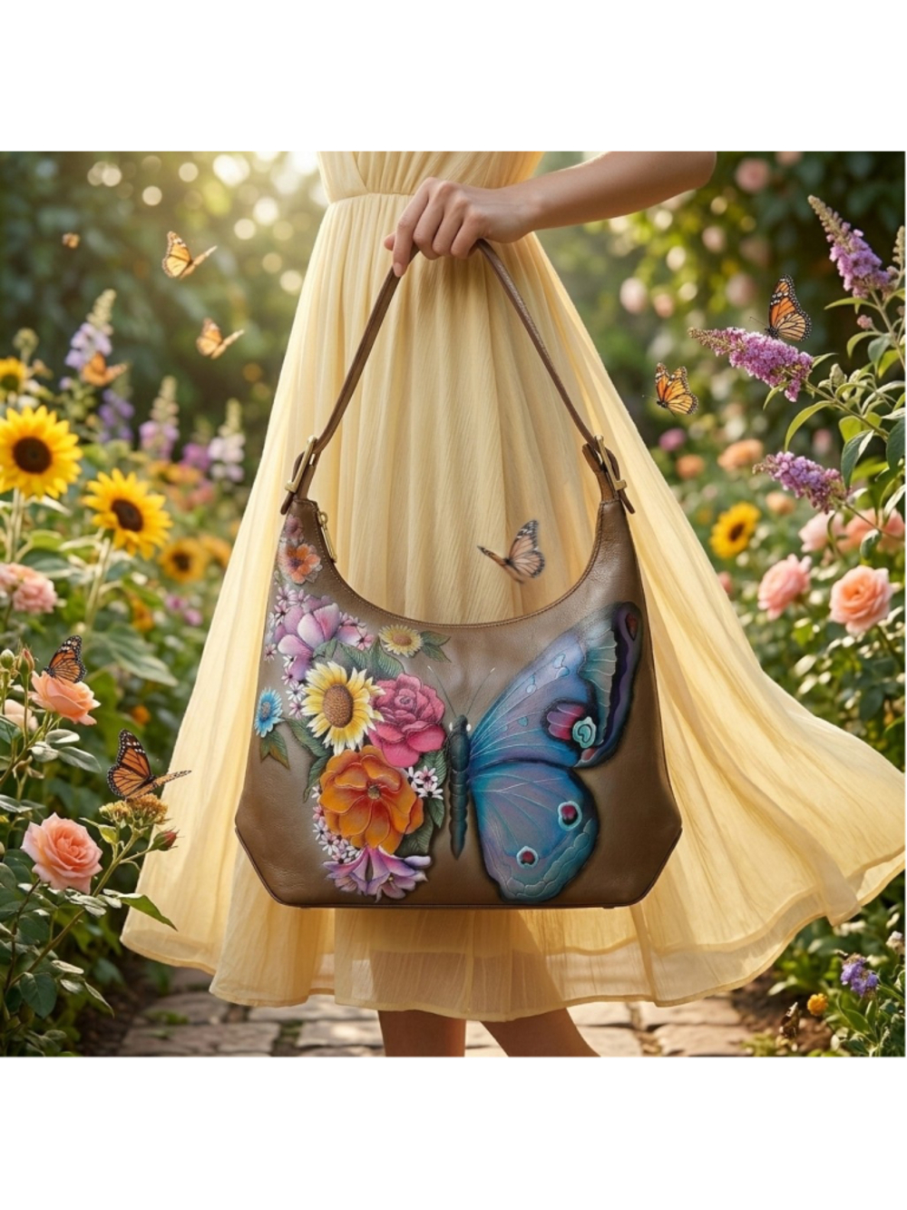 Anuschka Butterfly Blooms Slim Hobo